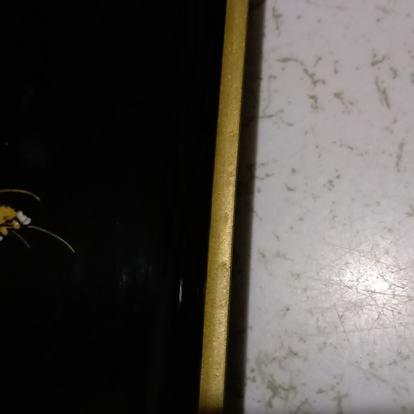 Otagiri Original Gold Peacock Flowers Black Lacquer Tray Dish Hand Crafted Japan - Picture 13 of 14